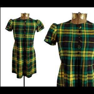 1960s Dress Babydoll Dress Handmade Vintage extra Small Tartan Plaid Mini